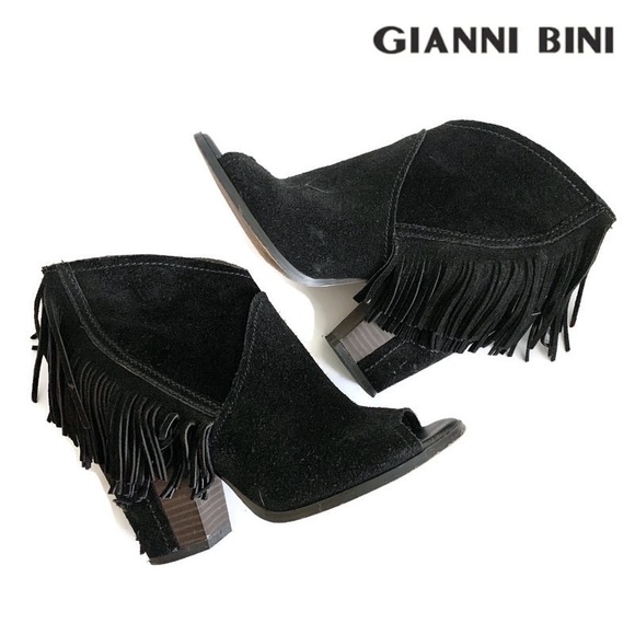 Gianni Bini Shoes - Gianni Bini Fringe Peep Toe Booties Suede 8.5